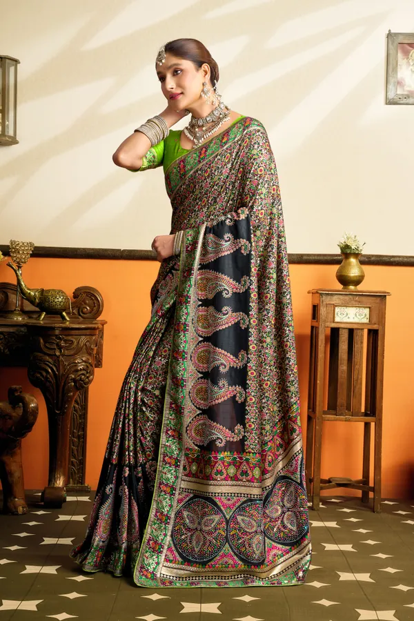 Forest_Olive_Green_Twin_Mango_Swarovski_Pashmina_Silk_Saree_With_Meenakari_Jacquard_Rich_Pallu_Unstitched_Blouse