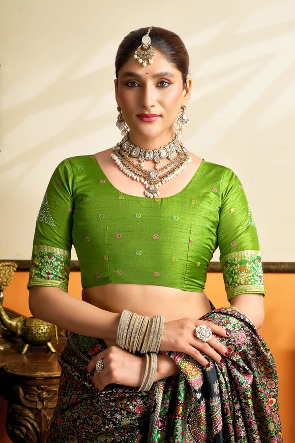 Forest_Olive_Green_Twin_Mango_Swarovski_Pashmina_Silk_Saree_With_Meenakari_Jacquard_Rich_Pallu_Unstitched_Blouse