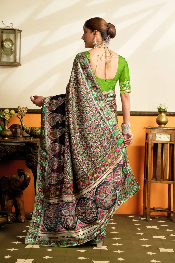 Forest_Olive_Green_Twin_Mango_Swarovski_Pashmina_Silk_Saree_With_Meenakari_Jacquard_Rich_Pallu_Unstitched_Blouse