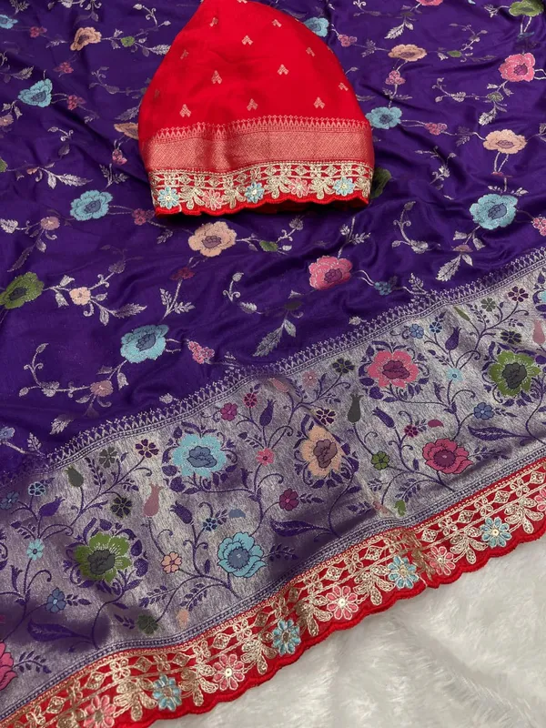Purple_Floral_Paithani_Khaddi_Crepe_Georgette_Saree_With_Embroidered_Lace_Border_Unstitched_Blouse