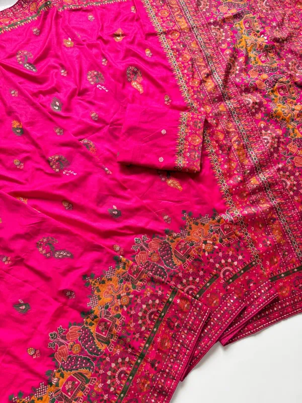 Premium_Fuchsia_Pink_Kashmiri_Woven_Rajwadi_Pashmina_Dola_Silk_Saree_With_Tassel_Pallu_Unstitched_Blouse