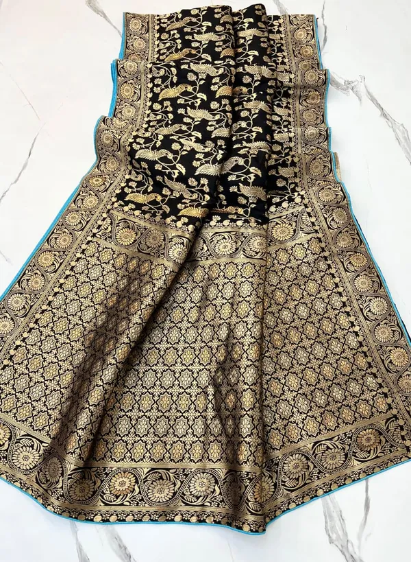 Midnight_Black_Peacock_Motif_Banarasi_Viscose_Dola_Silk_Saree_With_Rich_Zari_Pallu_And_Unstitched_Blouse