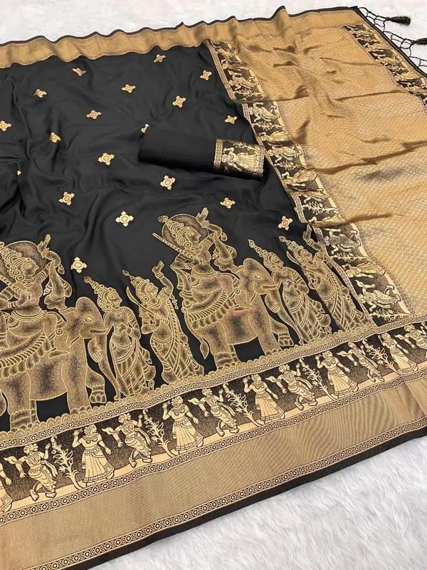 Classic_Black_Kalamkari_Figure_Khaddi_Crepe_Georgette_Saree_With_Rich_Jacquard_Pallu_Unstitched_Blouse