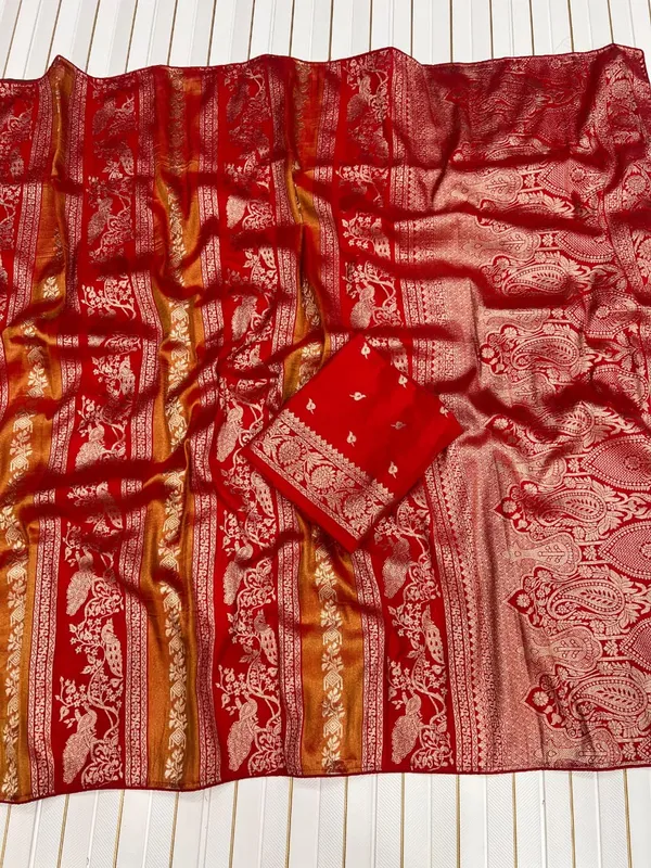 Mustard_Yellow_Meenakari_Jacquard_Khadi_Crepe_Georgette_Saree_With_Sequins_Cutwork_Border_Unstitched_Blouse