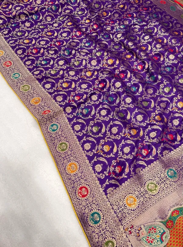 Royal_Purple_Lakhnavi_Meena_Dola_Silk_Saree_With_Heavy_Jacquard_Jaal_Rich_Pallu_And_Unstitched_Blouse