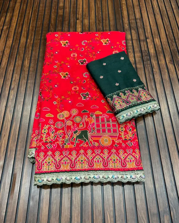 Crimson_Red_Kashmiri_Rajwadi_Pashmina_Silk_Saree_With_Heritage_Weaving_Unstitched_Blouse