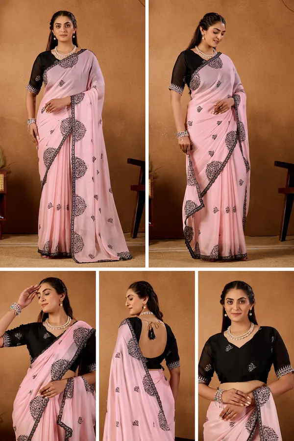 Blush_Pink_Mandala_Art_Rangoli_Saree_With_Scallop_Border_Contrast_Unstitched_Blouse