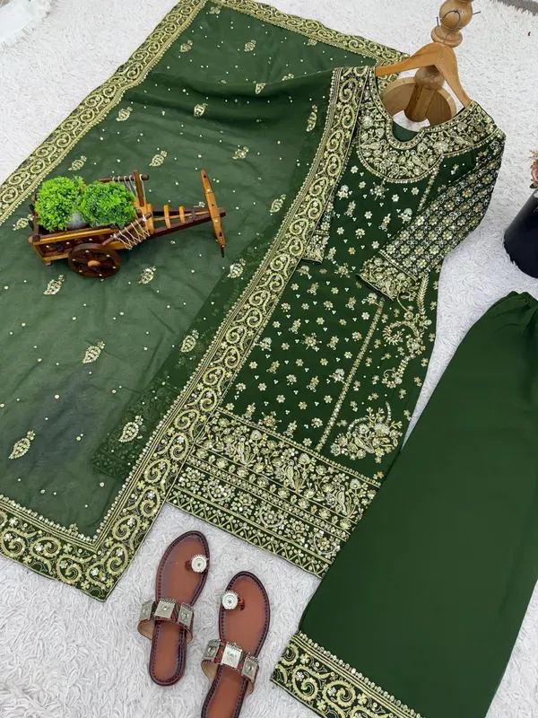 Dark_Green_Heavy_Embroidered_Party_Wear_Kurta_With_Palazzo_Dupatta_For_Women_More