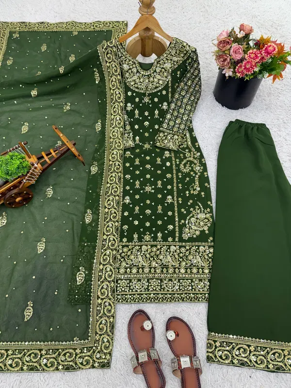 Dark_Green_Heavy_Embroidered_Party_Wear_Kurta_With_Palazzo_Dupatta_For_Women_More