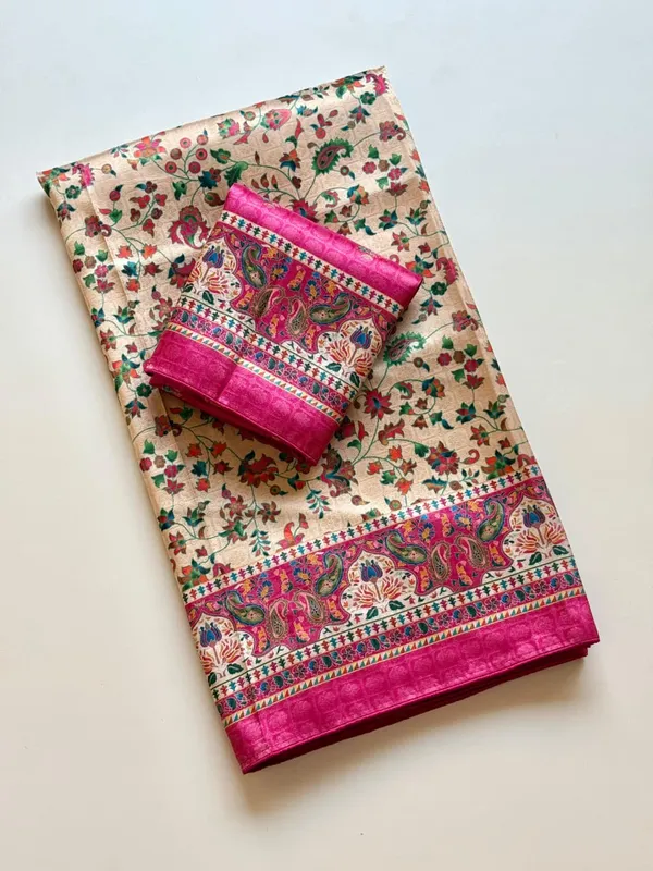 Cream_Beige_Floral_Dola_Silk_Saree_With_Jacquard_Weaving_Paisley_Border_And_Unstitched_Blouse