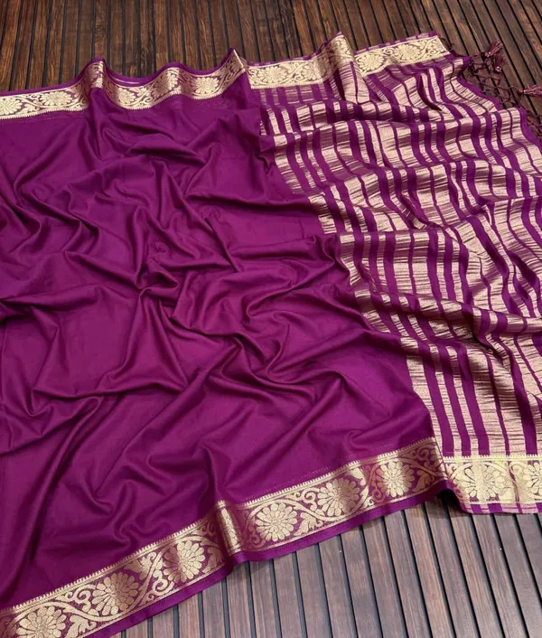 Royal_Purple_Jari_Jacquard_Khaddi_Crepe_Georgette_Saree_With_Tassel_Pallu_Unstitched_Blouse