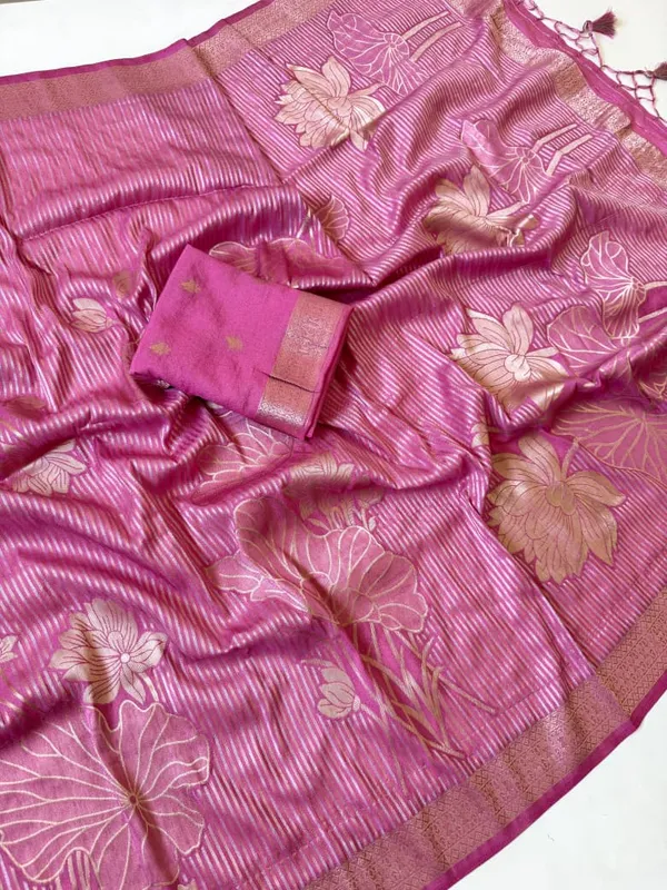 Rose_Pink_Lotus_Jacquard_Georgette_Saree_With_Silver_Golden_Zari_Rich_Pallu_Unstitched_Blouse