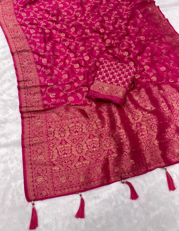 Hot_Pink_Floral_Jaal_Banarasi_Dola_Silk_Saree_With_Antique_Zari_Grand_Pallu_Unstitched_Blouse