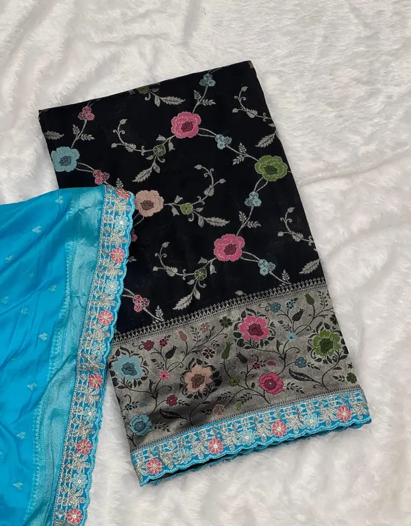 Midnight_Black_Floral_Paithani_Khaddi_Crepe_Georgette_Saree_With_Embroidered_Lace_Border_Unstitched_Blouse