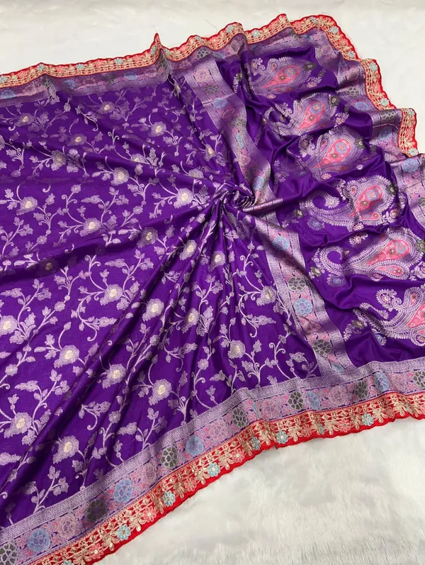 Purple_Meenakari_Woven_Khaddi_Crepe_Georgette_Saree_With_Contrast_Embroidered_Unstitched_Blouse