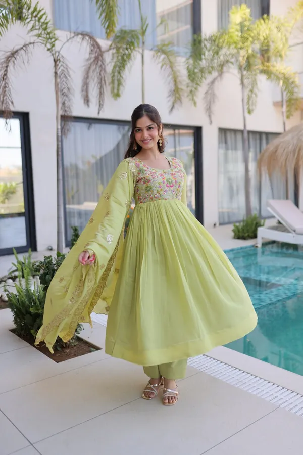 Luxury_Pista_Green_Mal_Chanderi_Embroidered_Gown_Pant_Dupatta_Set_For_Women