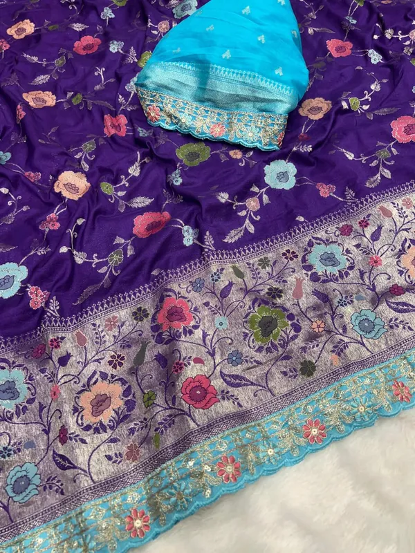 Royal_Purple_Floral_Weaving_Khaddi_Crepe_Georgette_Paithani_Silk_Saree_With_Rich_Pallu_And_Unstitched_Blouse