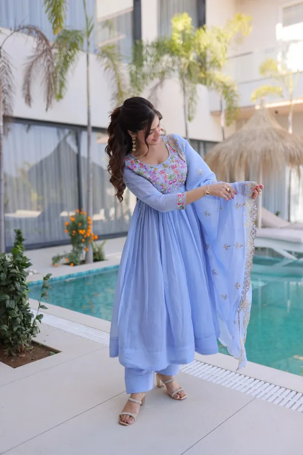 Premium_Sky_Blue_Mal_Chanderi_Embroidered_Gown_Pant_Dupatta_Set_For_Women