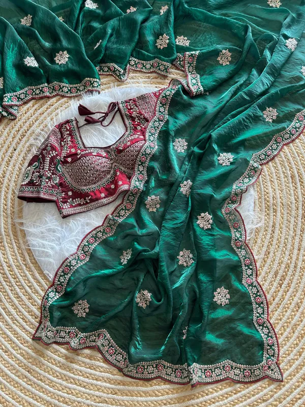 Emerald_Green_Sequins_Embroidered_Fendy_Satin_Designer_Saree_With_Stitched_Blouse