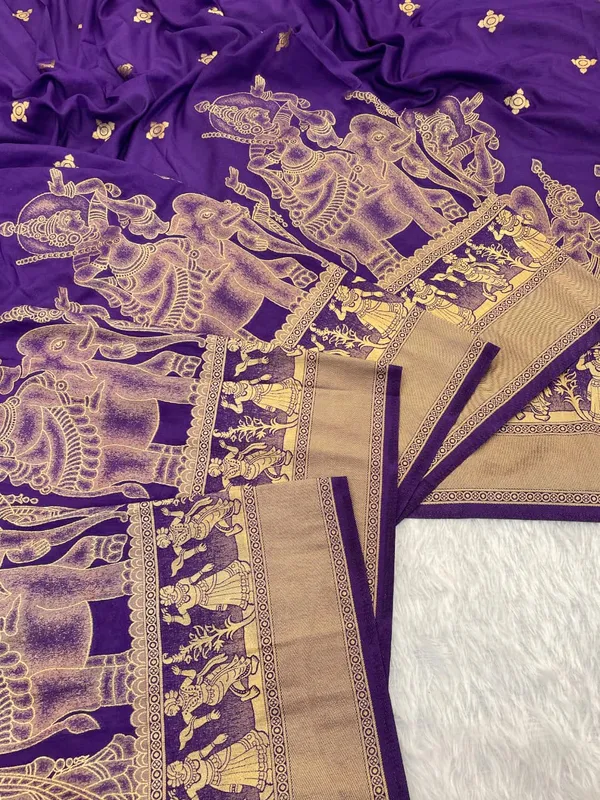 Royal_Purple_Kalamkari_Figure_Khaddi_Crepe_Georgette_Saree_With_Rich_Jacquard_Pallu_Unstitched_Blouse