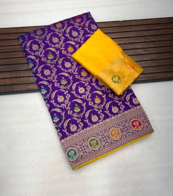 Royal_Purple_Lakhnavi_Meena_Dola_Silk_Saree_With_Heavy_Jacquard_Jaal_Rich_Pallu_And_Unstitched_Blouse