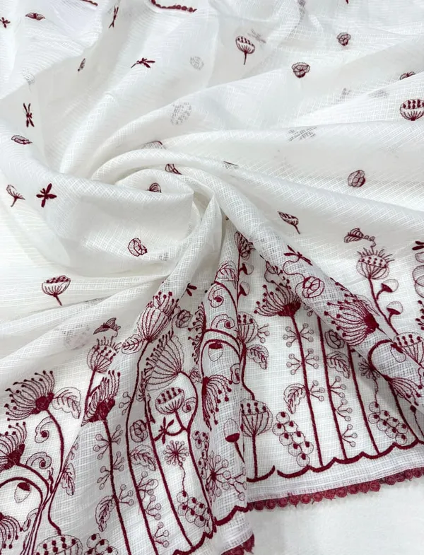 Ivory_Floral_Thread_Embroidered_Kota_Doriya_Saree_With_Cotton_Lace_Border_And_Unstitched_Blouse