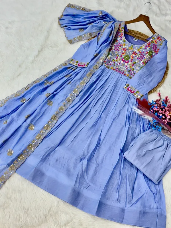 Premium_Sky_Blue_Mal_Chanderi_Embroidered_Gown_Pant_Dupatta_Set_For_Women
