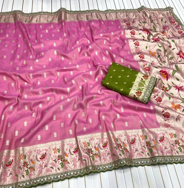 Baby_Pink_Meenakari_Paithani_Tissue_Silk_Saree_With_Rich_Zari_Pallu_&_Unstitched_Embroidered_Blouse