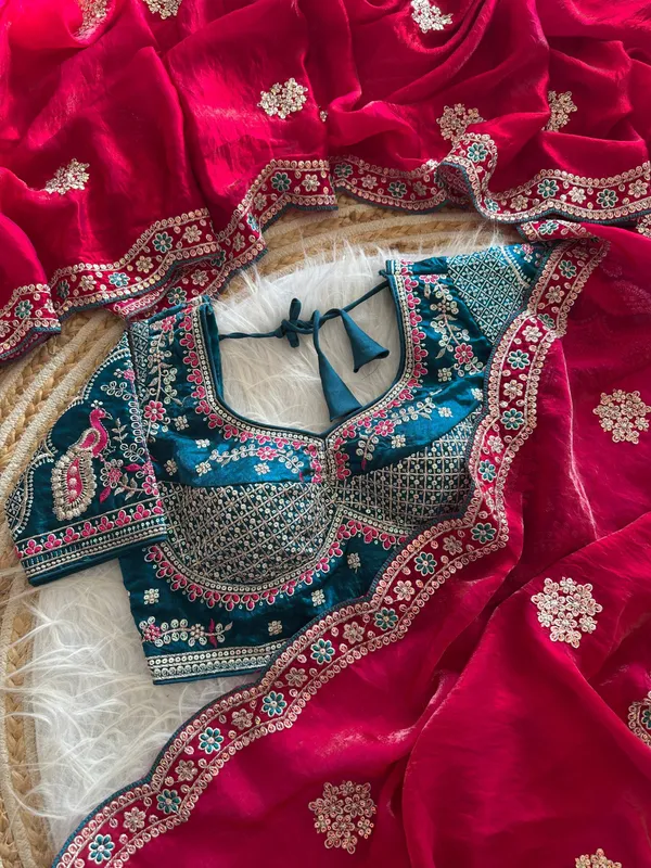 Fuchsia_Pink_Sequins_Embroidered_Fendy_Satin_Designer_Saree_With_Stitched_Blouse