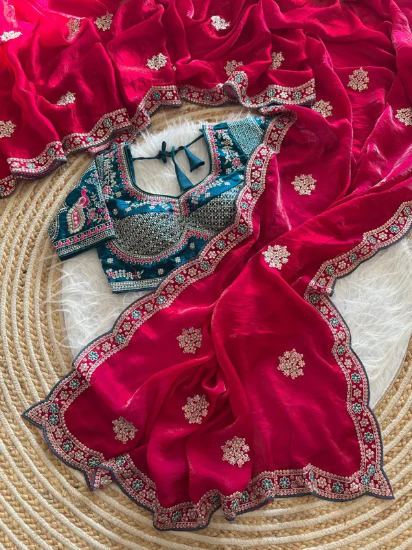 Fuchsia_Pink_Sequins_Embroidered_Fendy_Satin_Designer_Saree_With_Stitched_Blouse