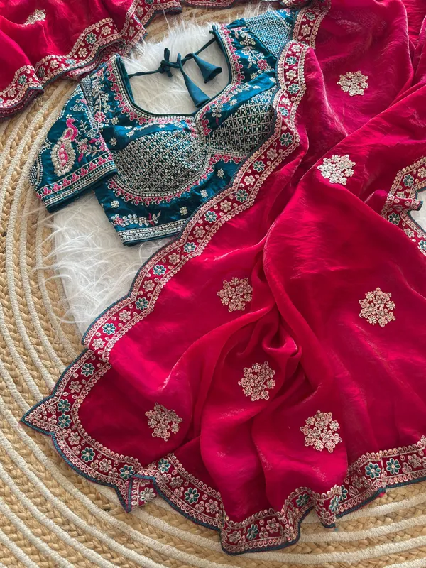 Fuchsia_Pink_Sequins_Embroidered_Fendy_Satin_Designer_Saree_With_Stitched_Blouse