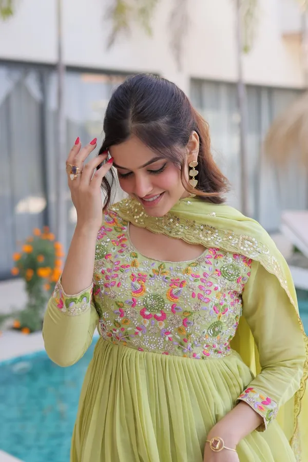 Luxury_Pista_Green_Mal_Chanderi_Embroidered_Gown_Pant_Dupatta_Set_For_Women