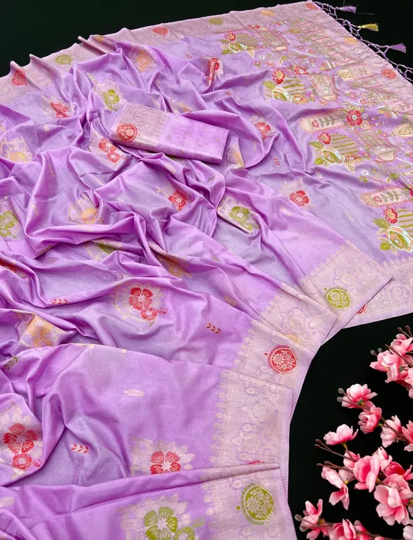 Lavender_Meenakari_Butta_Khadi_Crepe_Silk_Georgette_Saree_With_Tassel_Rich_Pallu_And_Unstitched_Blouse