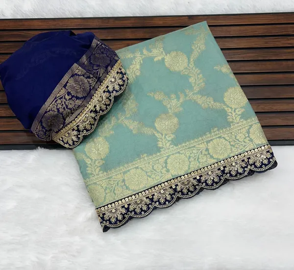 Ice_Blue_Floral_Jacquard_Khadi_Crepe_Georgette_Saree_With_Sequins_Cutwork_Lace_Unstitched_Blouse
