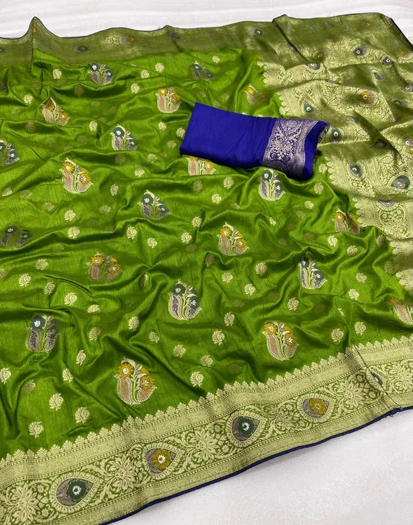Parrot_Green_Meenakari_Zari_Woven_Dola_Silk_Saree_With_Grand_Pallu_Unstitched_Blouse