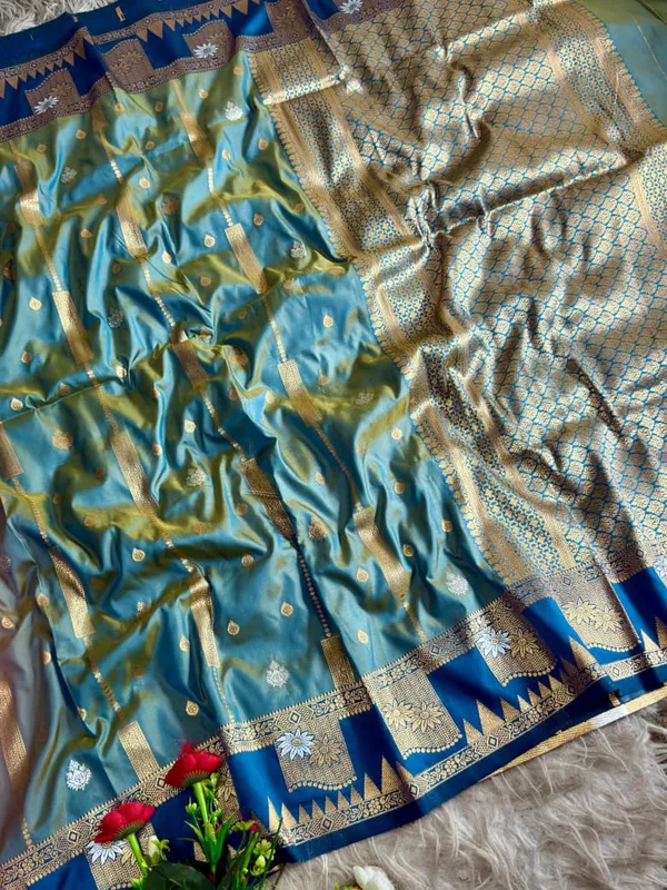 Steel_Blue_Gold_Zari_Banarasi_Luxaria_Silk_Saree_With_Grand_Rich_Pallu_Unstitched_Brocade_Blouse