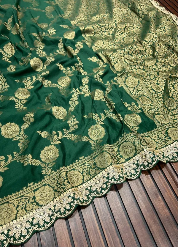 Emerald_Green_Floral_Brocade_Khadi_Crepe_Georgette_Saree_With_Sequins_Cutwork_Lace_Unstitched_Blouse
