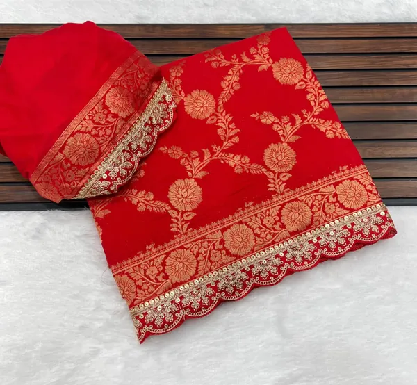Crimson_Red_Floral_Brocade_Khadi_Crepe_Georgette_Saree_With_Sequins_Cutwork_Lace_Unstitched_Blouse