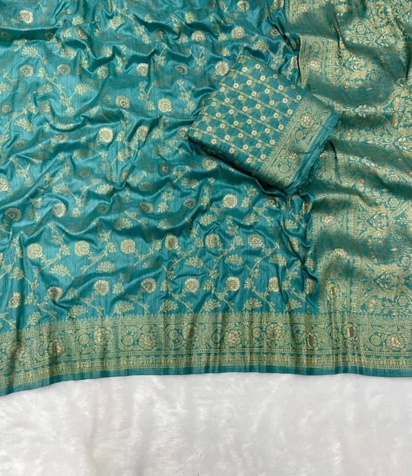 Sea_Green_Floral_Jaal_Banarasi_Dola_Silk_Saree_With_Antique_Zari_Heritage_Pallu_Unstitched_Blouse