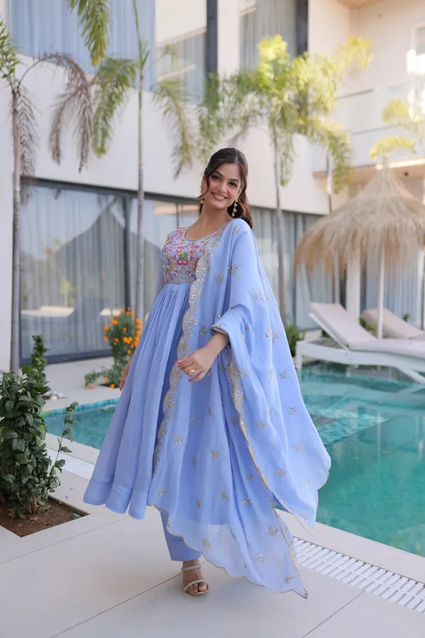 Premium_Sky_Blue_Mal_Chanderi_Embroidered_Gown_Pant_Dupatta_Set_For_Women