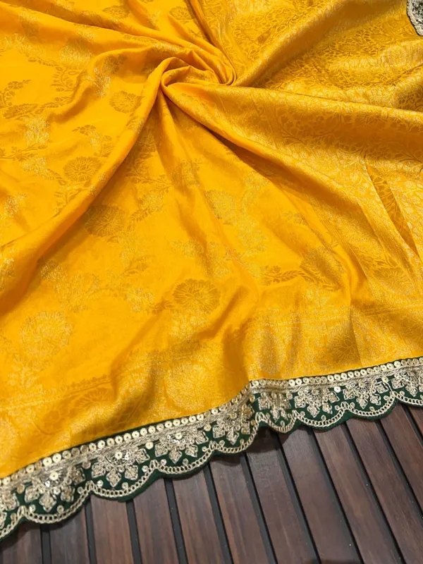 Mustard_Yellow_Floral_Jacquard_Khadi_Crepe_Georgette_Saree_With_Sequins_Cutwork_Lace_Unstitched_Blouse