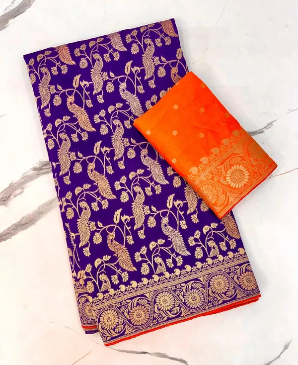Royal_Purple_Peacock_Motif_Banarasi_Viscose_Dola_Silk_Saree_With_Rich_Zari_Pallu_And_Unstitched_Blouse