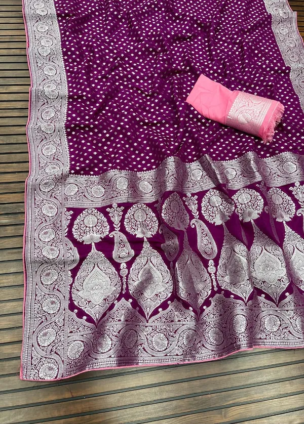 Magenta_Purple_Silver_Zari_Jacquard_Khaddi_Crepe_Georgette_Saree_Rich_Pallu_With_Unstitched_Blouse