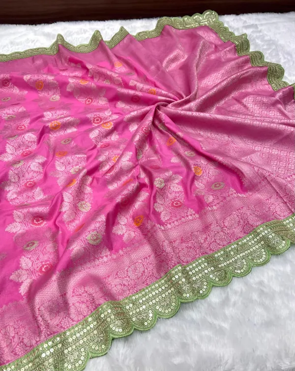 Pink_Meenakari_Jacquard_Khadi_Crepe_Georgette_Saree_With_Cutwork_Sequins_Border_Unstitched_Blouse