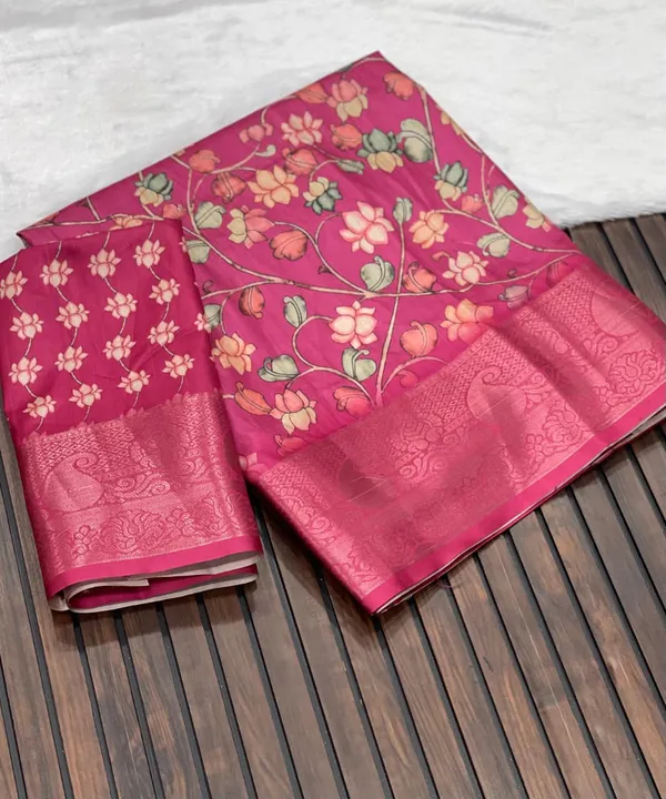 Rose_Pink_Floral_Kalamkari_Malabari_Silk_Saree_With_Jacquard_Border_And_Unstitched_Blouse