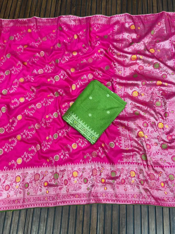 Rani_Pink_Meenakari_Floral_Paithani_Silk_Saree_Rich_Zari_Weaving_With_Unstitched_Blouse