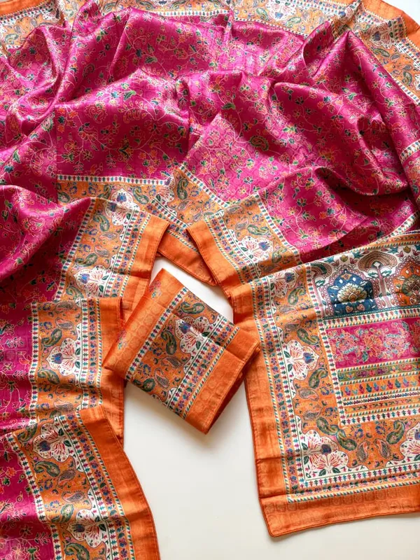 Mustard_Yellow_Floral_Dola_Silk_Saree_With_Jacquard_Paisley_Border_And_Unstitched_Blouse