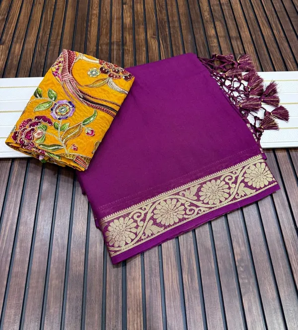 Royal_Magenta_Khaddi_Crepe_Georgette_Saree_With_Zari_Woven_Pallu_And_Designer_Dual_Unstitched_Blouse