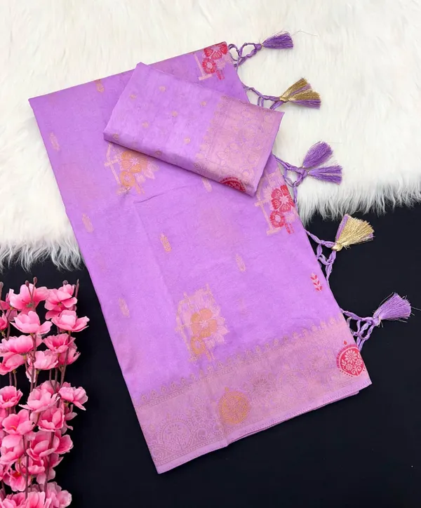 Lavender_Meenakari_Butta_Khadi_Crepe_Silk_Georgette_Saree_With_Tassel_Rich_Pallu_And_Unstitched_Blouse