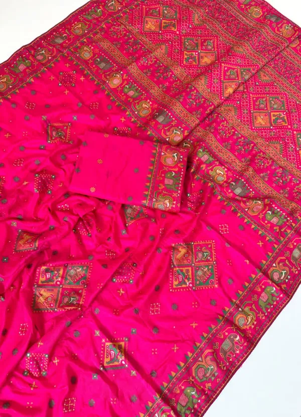 Rani_Pink_Meenakari_Patola_Rajwada_Pashmina_Silk_Saree_With_Rich_Pallu_Unstitched_Blouse